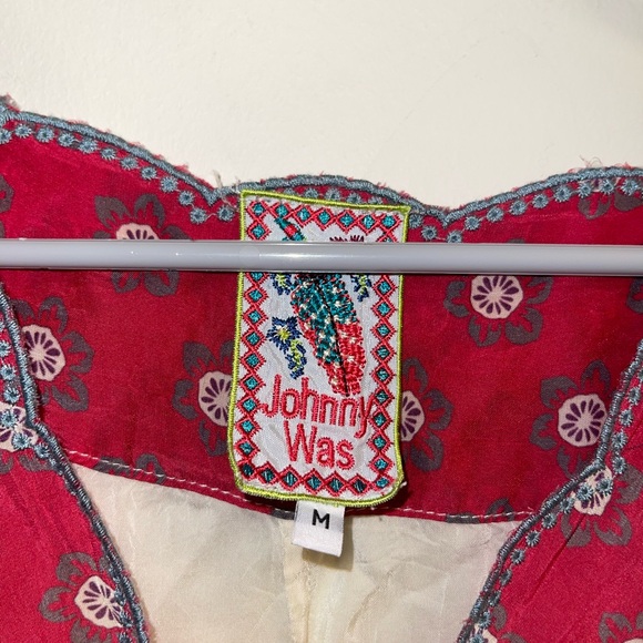 Johnny Was Floral V-Neck Tunic - Red and Blue - Picture 3 of 5